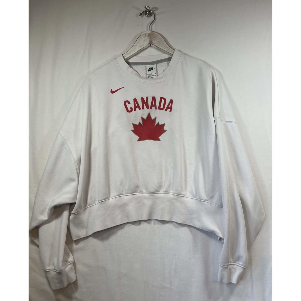 Nike Team Canada‎ Cropped Sweatshirt Womens Medium White Red Maple Leaf Pullover